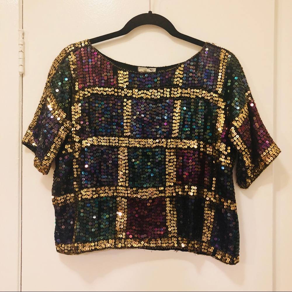VINTAGE sequin shirt • Size M 💛💗💜💚💙